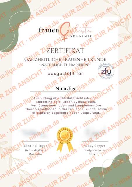 Zertifikat Frauenheilkunde Nina Jiga